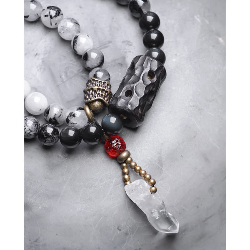 KarmaRipple's Black Rutilated Quartz Ebony Wood Ivory Gemstone Success Pair Bracelet p15