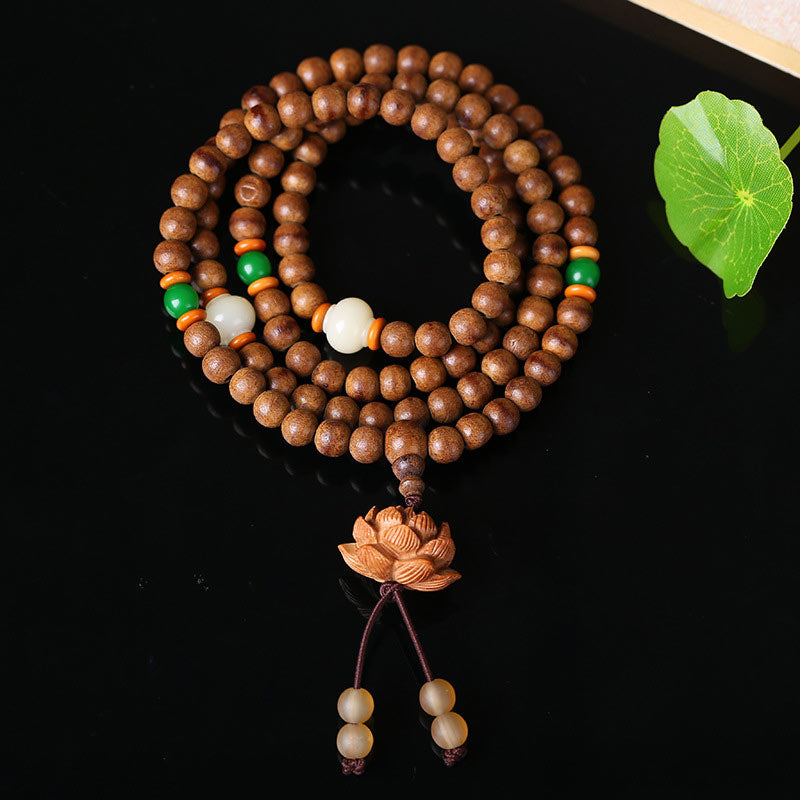 KarmaRipple's 108 Mala Beadwork Peach Wood Bodhi?Seed Lotus Prayer Meditation Bracelet p5