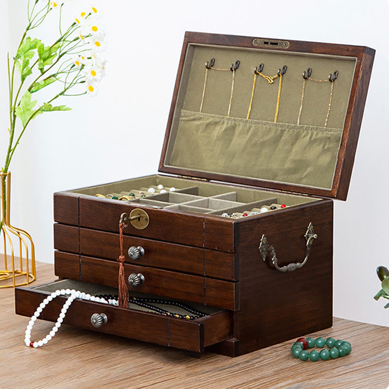 KarmaRipple's Retro Solid Wood Jewelry Box Four-Layer Wooden Jewelry Storage Box p10