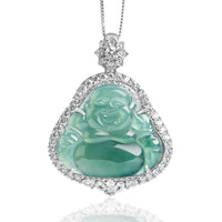 KarmaRipple's Halskette mit Anhänger „Lachender Buddha“ aus 925er Sterlingsilber, authentische Jade, Glück und Fülle