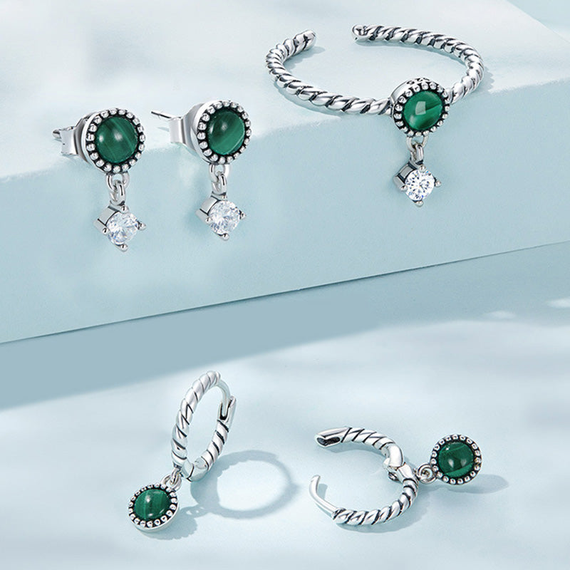 KarmaRipple's 925 Sterling Silver Round Malachite Anti-Anxiety Drop Earrings p8