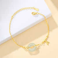 KarmaRipples 925 Sterling Silber Hetian Jade Chalcedon Friedensschnalle Bambusblatt Wohlstandskettenarmband