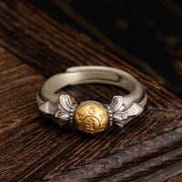 KarmaRipples verstellbarer Ring aus 925er Sterlingsilber mit Manjusri-Mantra „Om Mani Padme Hum Peace“
