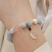 KarmaRipples authentisches Aquamarin-Chalcedon-Serenity-Kaninchen-Kürbis-Katzen-Talisman-Armband