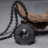 KarmaRipples Yin-Yang-Halskettenanhänger aus schwarzem Obsidianstein