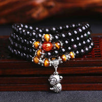 KarmaRipples chinesisches Tierkreiszeichen 108 Perlenstickerei Schwarzer Obsidian Tigerauge Glücks-Mala-Armband