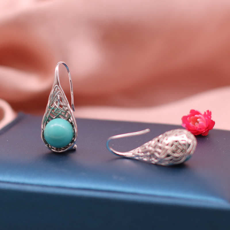 KarmaRipple's 925 Sterling Silver Turquoise Beaded Pattern Protection Drop Dangle Earrings p5