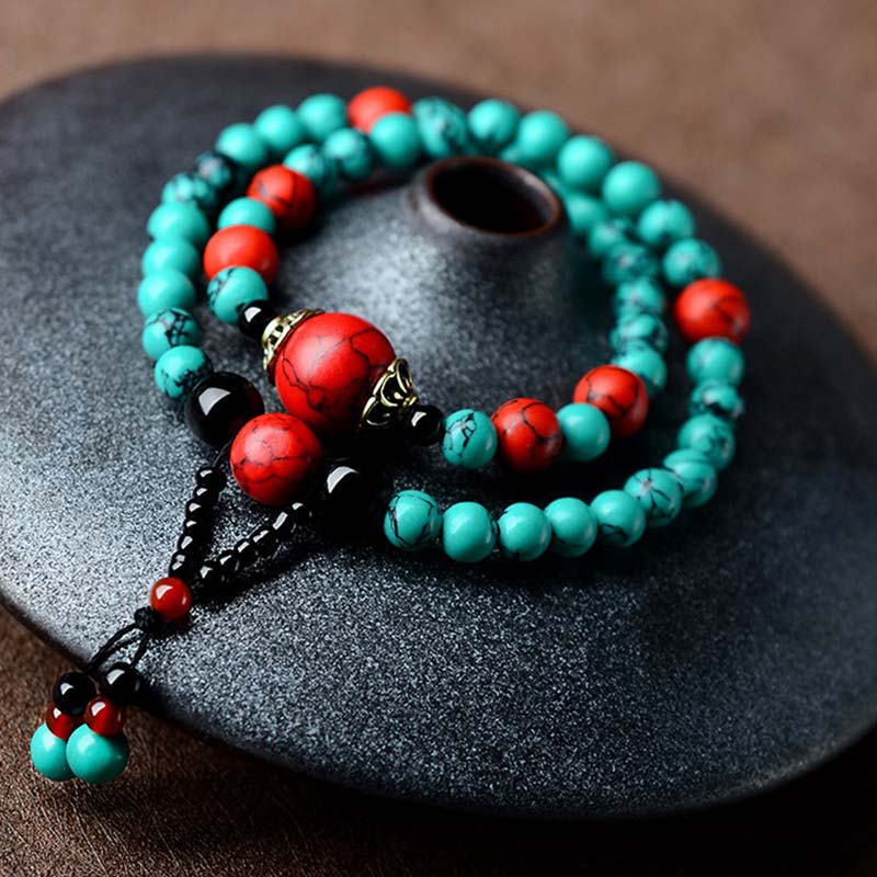 KarmaRipple's Turquoise Black Onyx Red Turquoise Bead Protection Bracelet p1