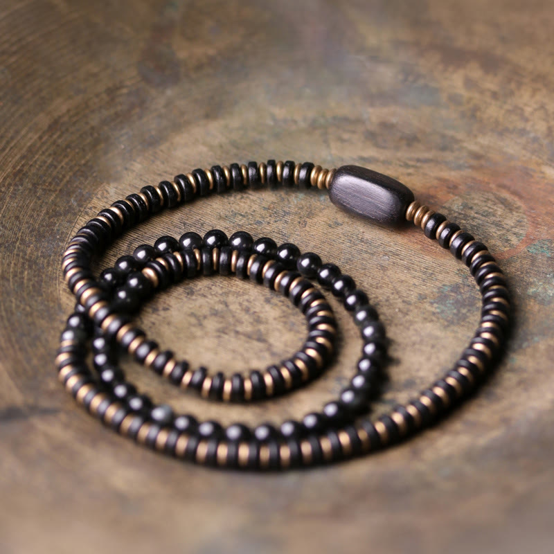 KarmaRipple's Rainbow Obsidian Ebony Wood Bronze Balancing Triple Wrap Bracelet p24