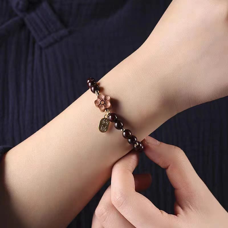 KarmaRipple's Authentic Sandalwood Peach Blossom Small Leaf Red Sandalwood Ruyi Talisman Protection Bracelet p6