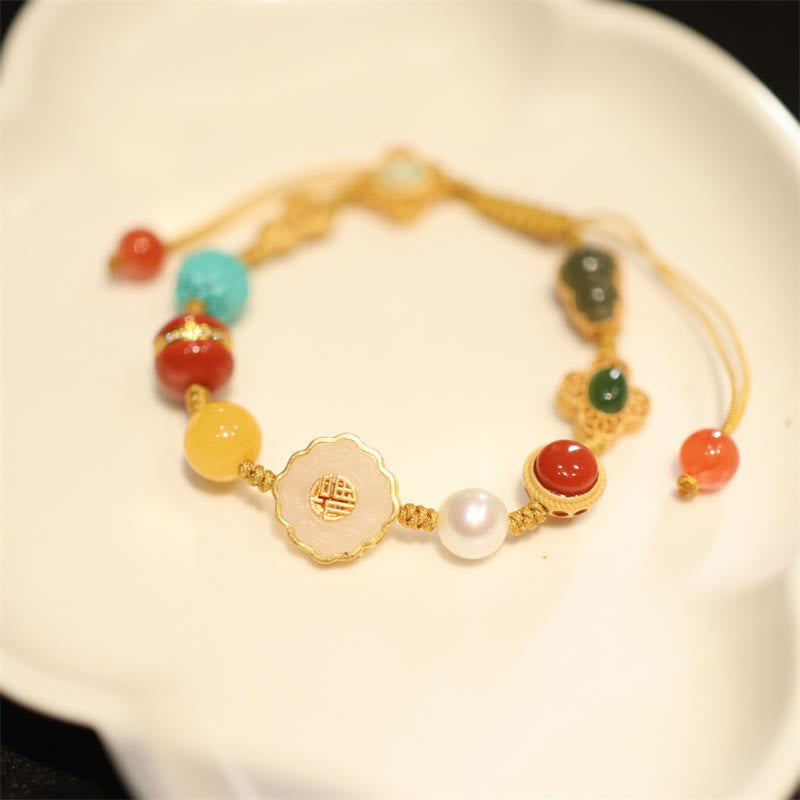 KarmaRipple's 925 Sterling Silver Authentic Hetian Jade Amber Red Agate Crystals Fortune Bracelet p4