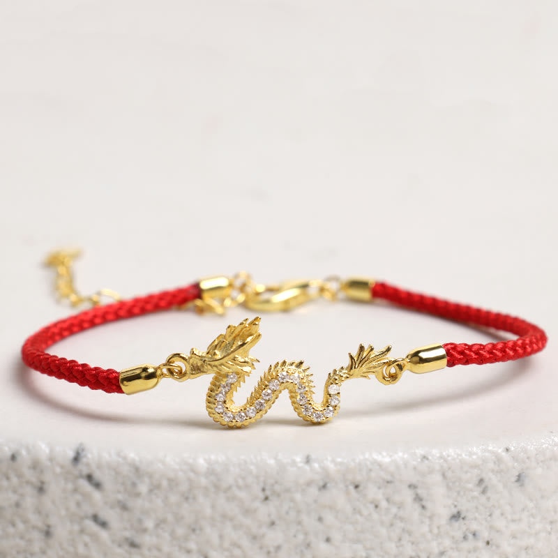 KarmaRipple's 925 Sterling Silver Year Of The Dragon Auspicious Golden Dragon Fortune Red Rope Chain Bracelet p3