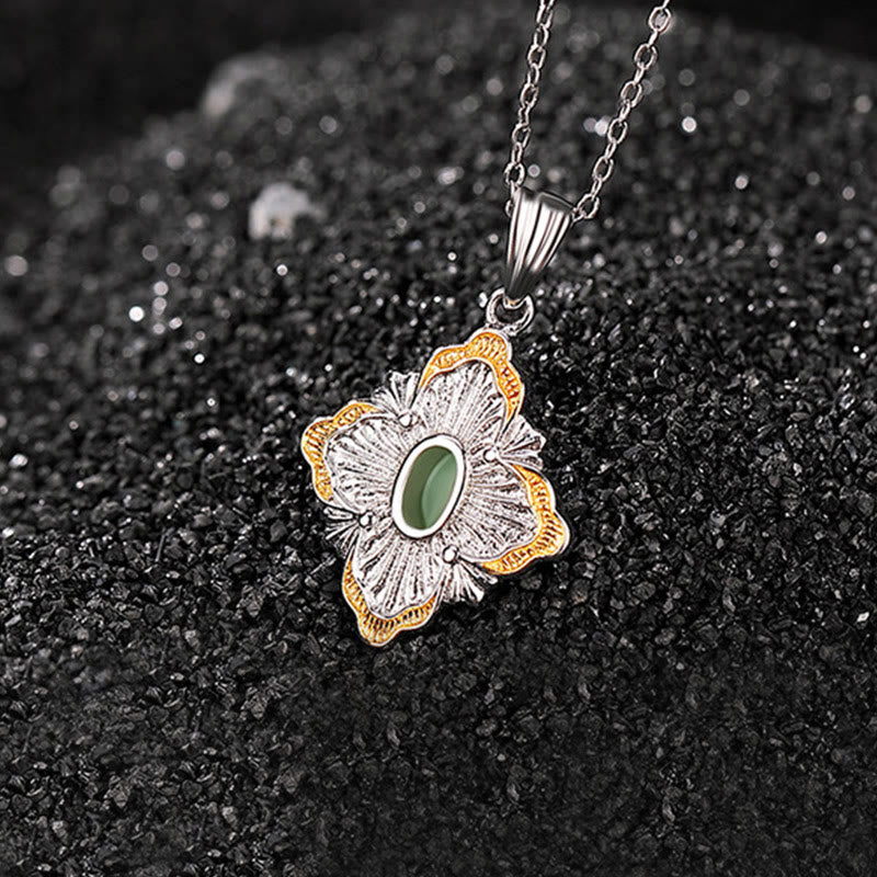 KarmaRipple's 925 Sterling Silver Plated Gold Hetian Cyan Jade Rhombus Design Fortune Balancing Pendant Necklace p4