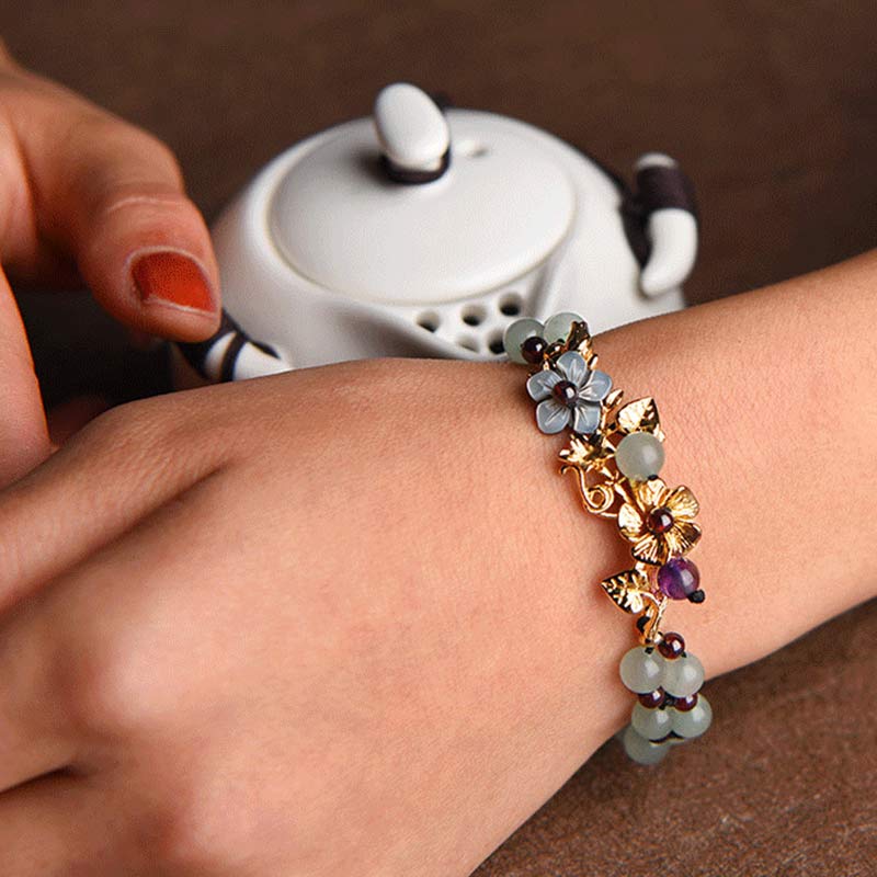 KarmaRipple's Green Aventurine Garnet Bead Flower Petal Fortune Bracelet p6