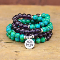 KarmaRipples spirituelles Lotus-Talisman-Armband mit Amethyst und grünem Aventurin