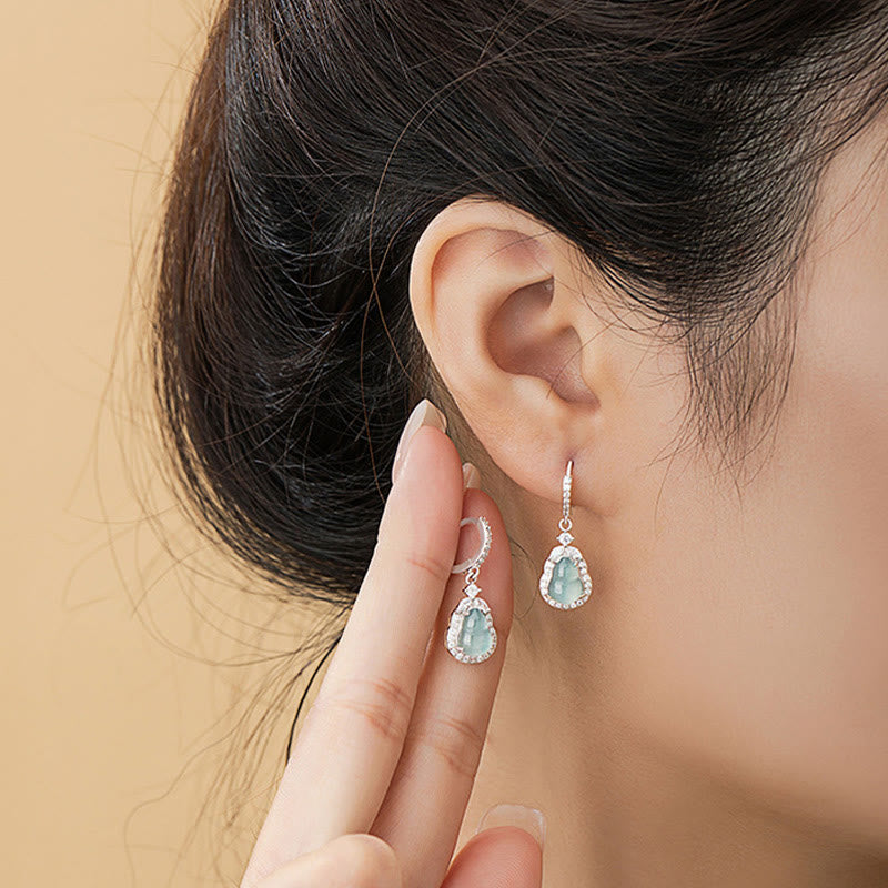 KarmaRipple's 925 Sterling Silver Green Jade Gourd Abundance Drop Earrings p9