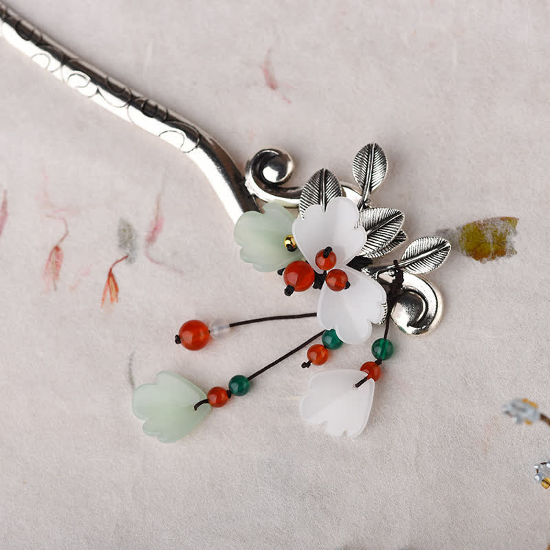 KarmaRipple's Red Agate Flower Leaf Calm Confidence Tassel Hairpin p3