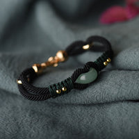 KarmaRipples tibetanisches Jade-Paararmband „Fortunate Black Rope“