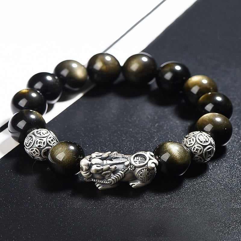 KarmaRipple's 925 Sterling Silver Authentic Gold Sheen Obsidian PiXiu Wealth Protection Bracelet p15