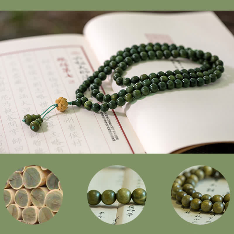 KarmaRipple's 108 Mala Beadwork Green Sandalwood Boxwood Lotus Positive Bracelet p21
