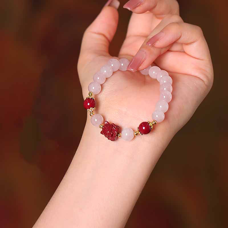 KarmaRipple's Authentic Pink Gemstone Cinnabar Nine Tailed Fox Love Bracelet p2