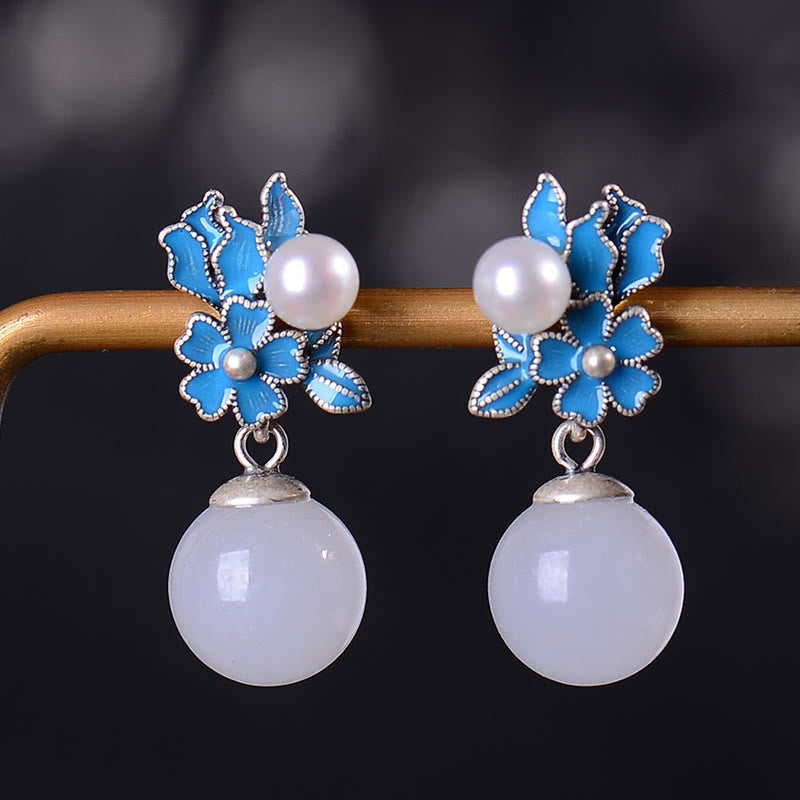 KarmaRipple's Ivory Jade 925 Sterling Silver Pearl Flower Blessing Pendant Necklace Ring Earrings p38