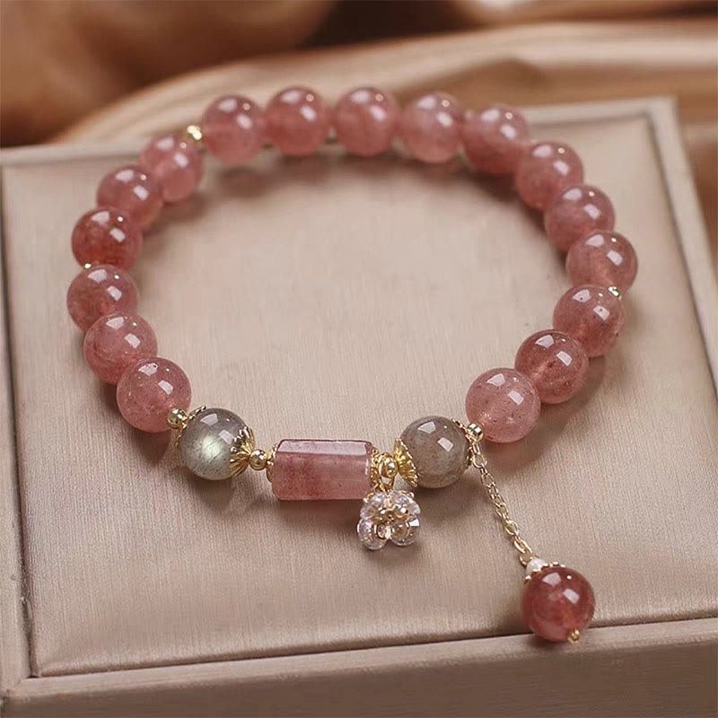 KarmaRipple's Authentic Strawberry Quartz Zircon Flower Positive Talisman Bracelet p3