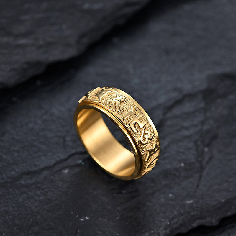 KarmaRipple's Six True Words Balance Calm Titanium Steel Ring p7