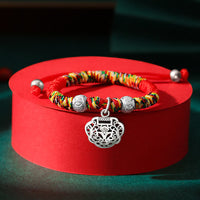 KarmaRipples 925 Sterling Silber Chinesisches Schloss Talisman Mehrfarbiger roter Schnurschutz Handgefertigtes gewebtes Kinderarmband