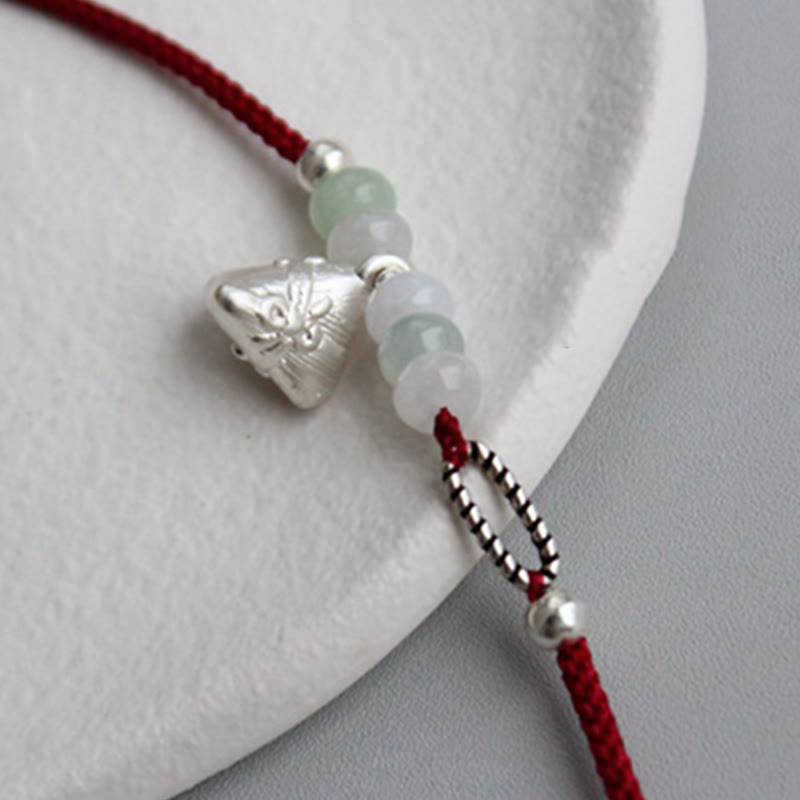 KarmaRipple's 925 Sterling Silver Jade Red String Zongzi Talisman Abundance Bracelet p3