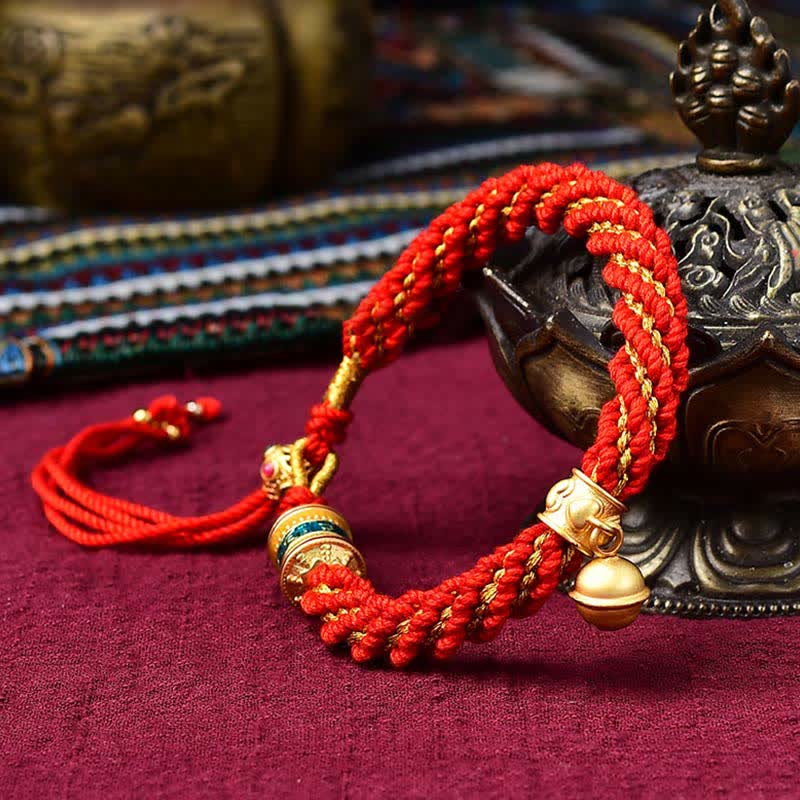 KarmaRipple's Tibetan Handmade Fortune Protection Thangka Prayer Wheel Bell Talisman Braid String Bracelet p12