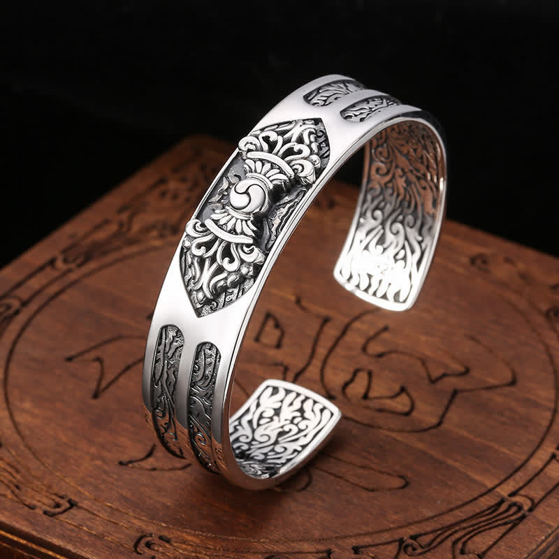KarmaRipple's 925 Sterling Silver Vajra Dorje Engraved Spiritual Power Bracelet Bangle p2