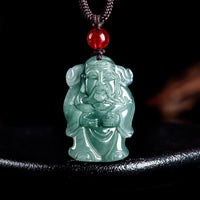 KarmaRipples authentische Halskette mit Anhänger aus grünem Jade, chinesischer Gott des Reichtums, Caishen-Barren, Fülle