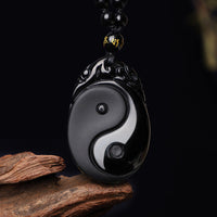 KarmaRipples authentische Halskette mit Yin-Yang-Anhänger aus schwarzem Obsidian und Stärke