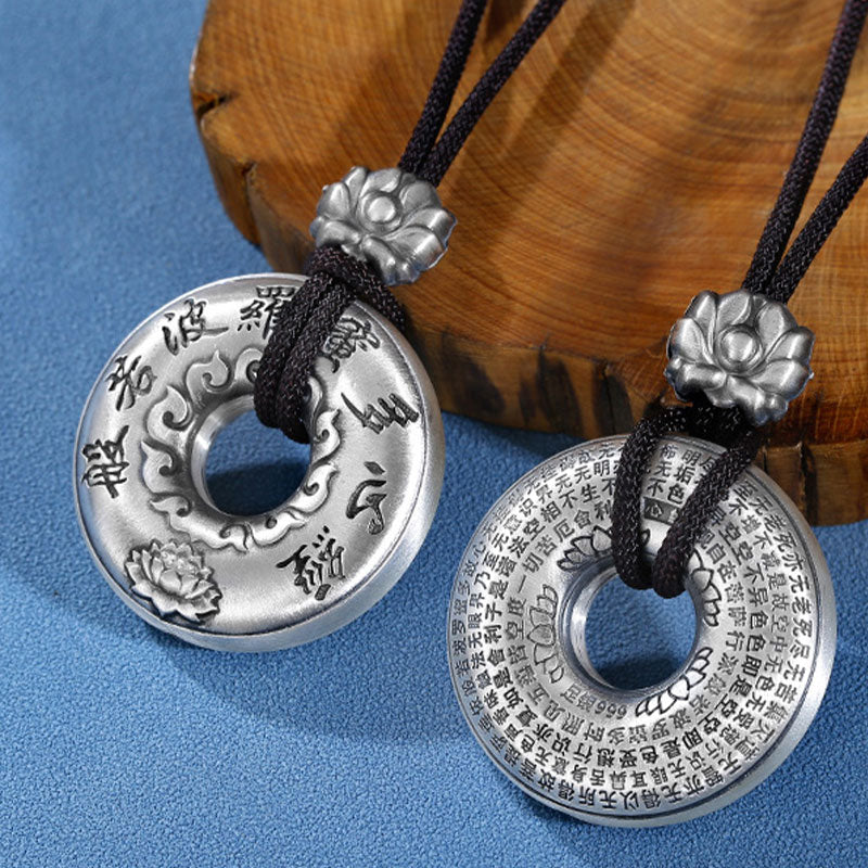 KarmaRipple's 999 Sterling Silver Heart Sutra Lotus Peace Buckle Pendant Necklace p2