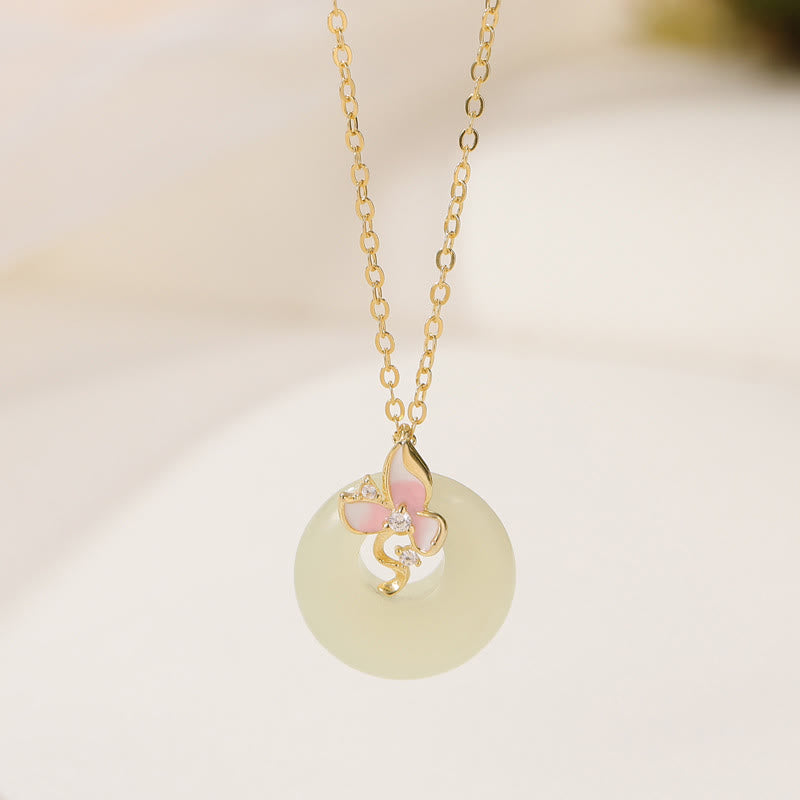 KarmaRipple's 925 Sterling Silver Authentic Hetian Jade Peace Buckle Orchid Fortune Bracelet Pendant Necklace Set p14