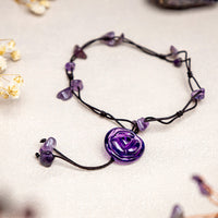 KarmaRipples Fußkettchen mit Amethyst-Rosa-Edelstein, grünem Aventurin und Rose, für inneren Frieden und Ausgleich