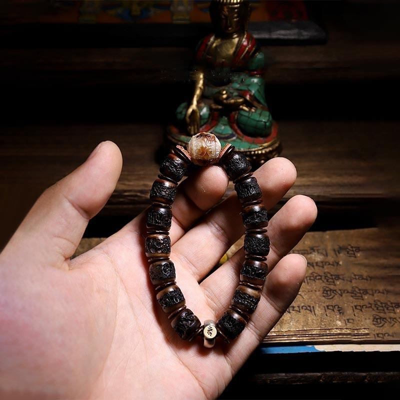 KarmaRipple's 925 Sterling Silver Chinese Zodiac Natal Buddha Handmade Tibet Yak Bone Strength Bracelet p17