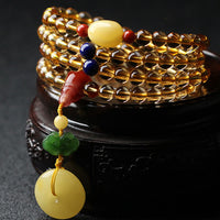 KarmaRipples 108 Mala-Perlenarbeiten, authentischer Citrin, Bernstein, Peace-Schnalle, roter Achat, PiXiu-Schutz-Talisman-Armband