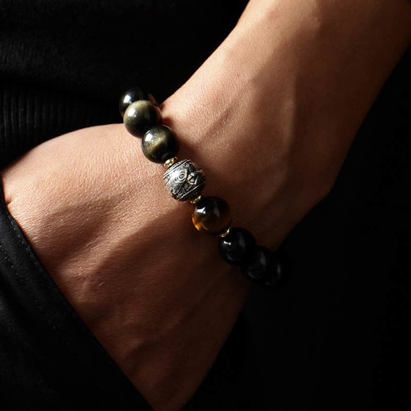 KarmaRipple's To Experience a Reversal of Fortune Rainbow Obsidian Gold Sheen Obsidian Protection Bracelet p5