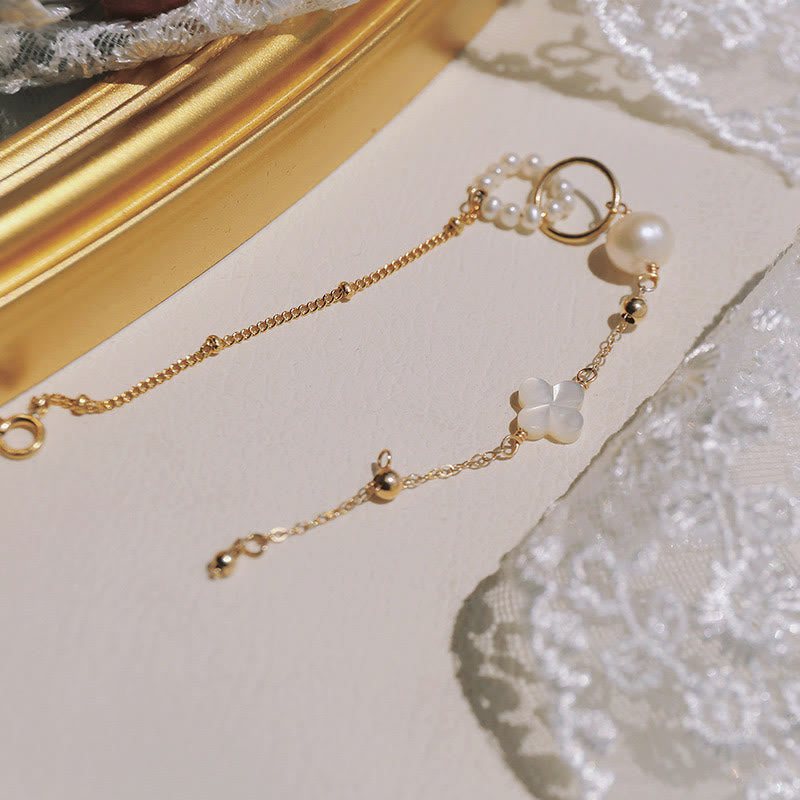 KarmaRipple's 14K Gold Plated Pearl Double Peace Buckle Balancing Chain Bracelet p3