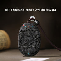 KarmaRipples Halskette mit Anhänger „Chinesischer Tierkreis“ – Buddha, Adlerholz, Om Mani Padme Hum, Lotus, Frieden