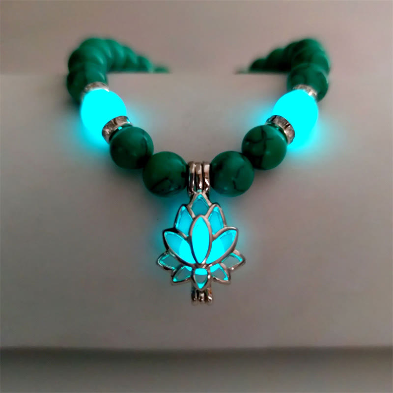 KarmaRipple's Tibetan Turquoise Glowstone Luminous Bead Lotus Protection Bracelet p54