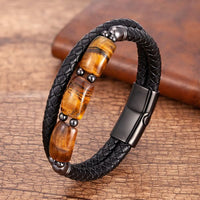 KarmaRipples authentisches Tigerauge-Schutz-Lederarmband mit magnetischer Schnalle