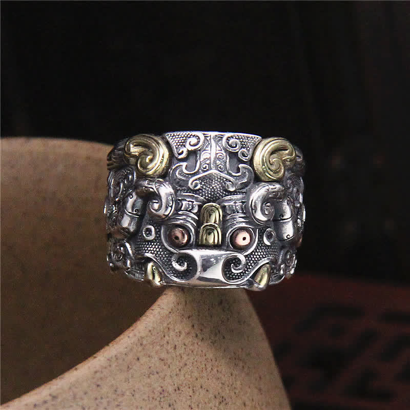 KarmaRipple's 925 Sterling Silver Fengshui Kui Cattle Protection Adjustable Ring p12