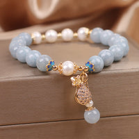 KarmaRipples Aquamarin-Perlen-Glücksgeldbeutel-Talisman-Armband