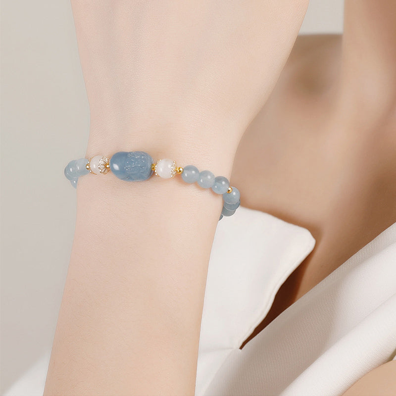 KarmaRipple's Aquamarine Strawberry Quartz Amethyst Moonstone PiXiu Balancing Bracelet p6