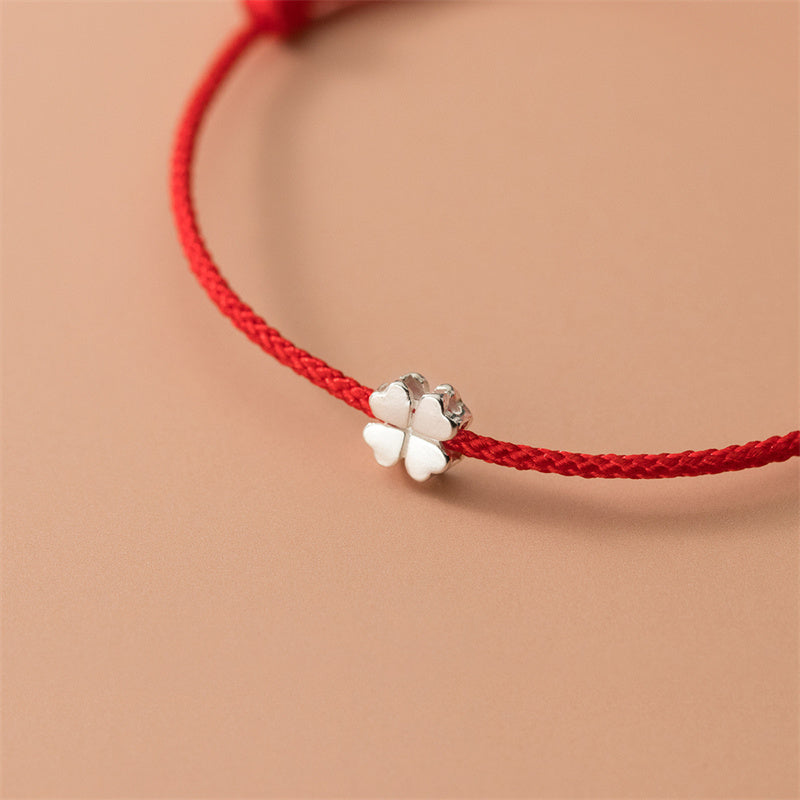 KarmaRipple's 925 Sterling Silver Four Leaf Clover Red Rope Bracelet p3