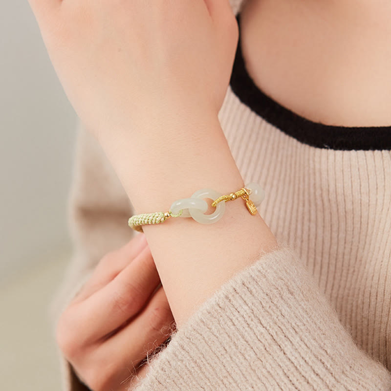 KarmaRipple's Authentic Hetian Jade Bead Double Peace Buckle Fu Character Abundance Woven Bracelet p20