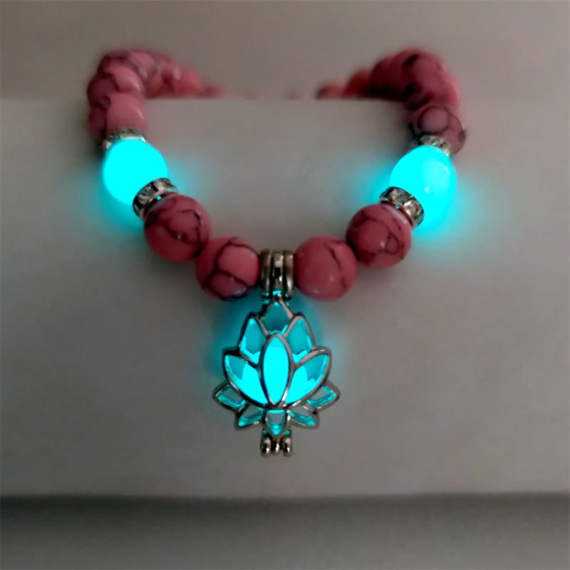 KarmaRipple's Tibetan Turquoise Glowstone Luminous Bead Lotus Protection Bracelet p55